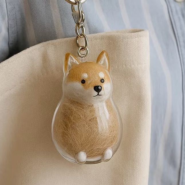 Transparent Case Fuzzy Ball Pendant